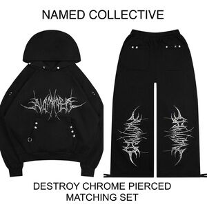 Named Collective Destroy Chrome Pierced Pullover Hoodie Sweatpants Set Tracksuit